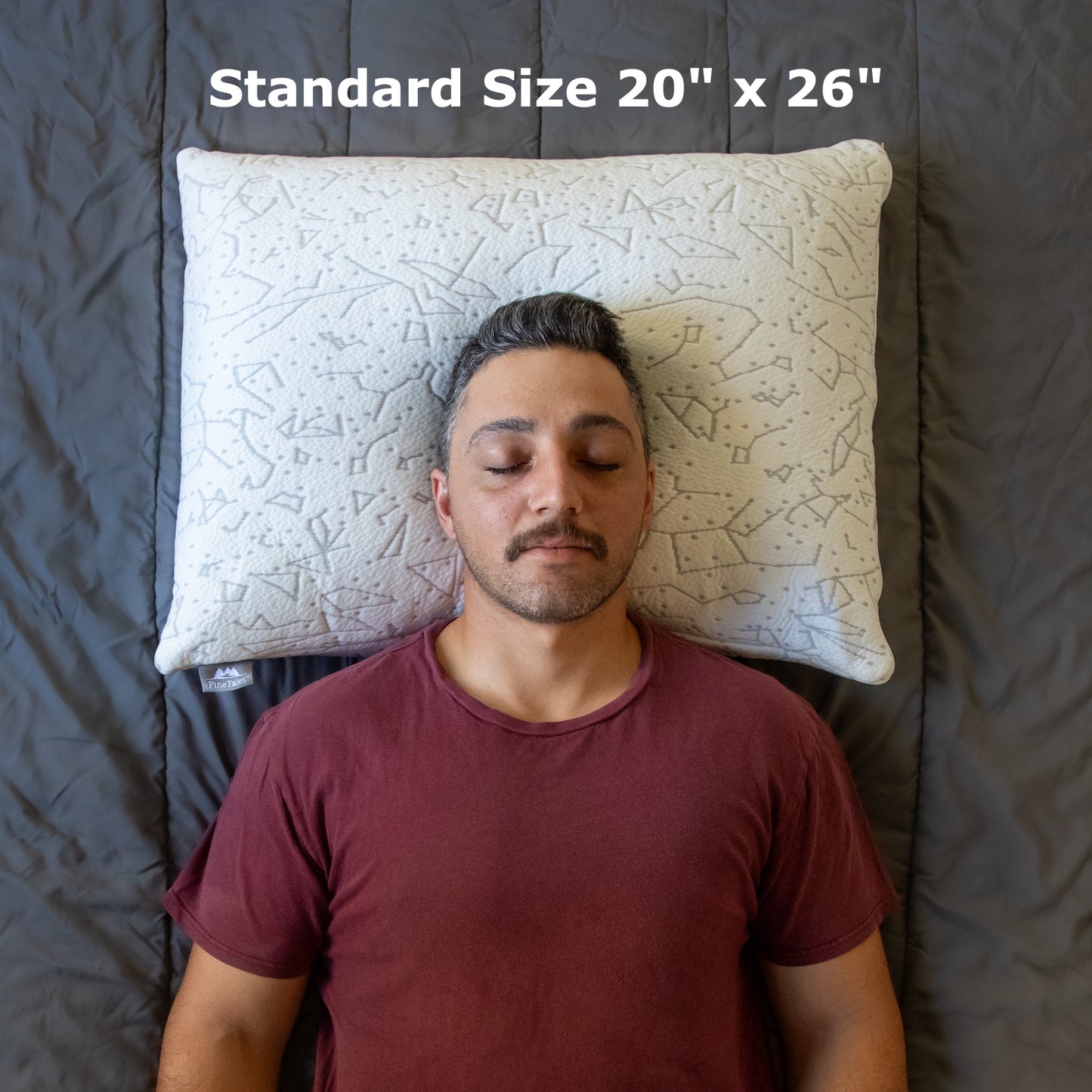 Prestige Star Constellation Design Buckwheat Pillow for Firm Head and Neck Support for Side Sleepers - Standard Size 20"x 26" - pillow size demonstration for men when in back sleeping position