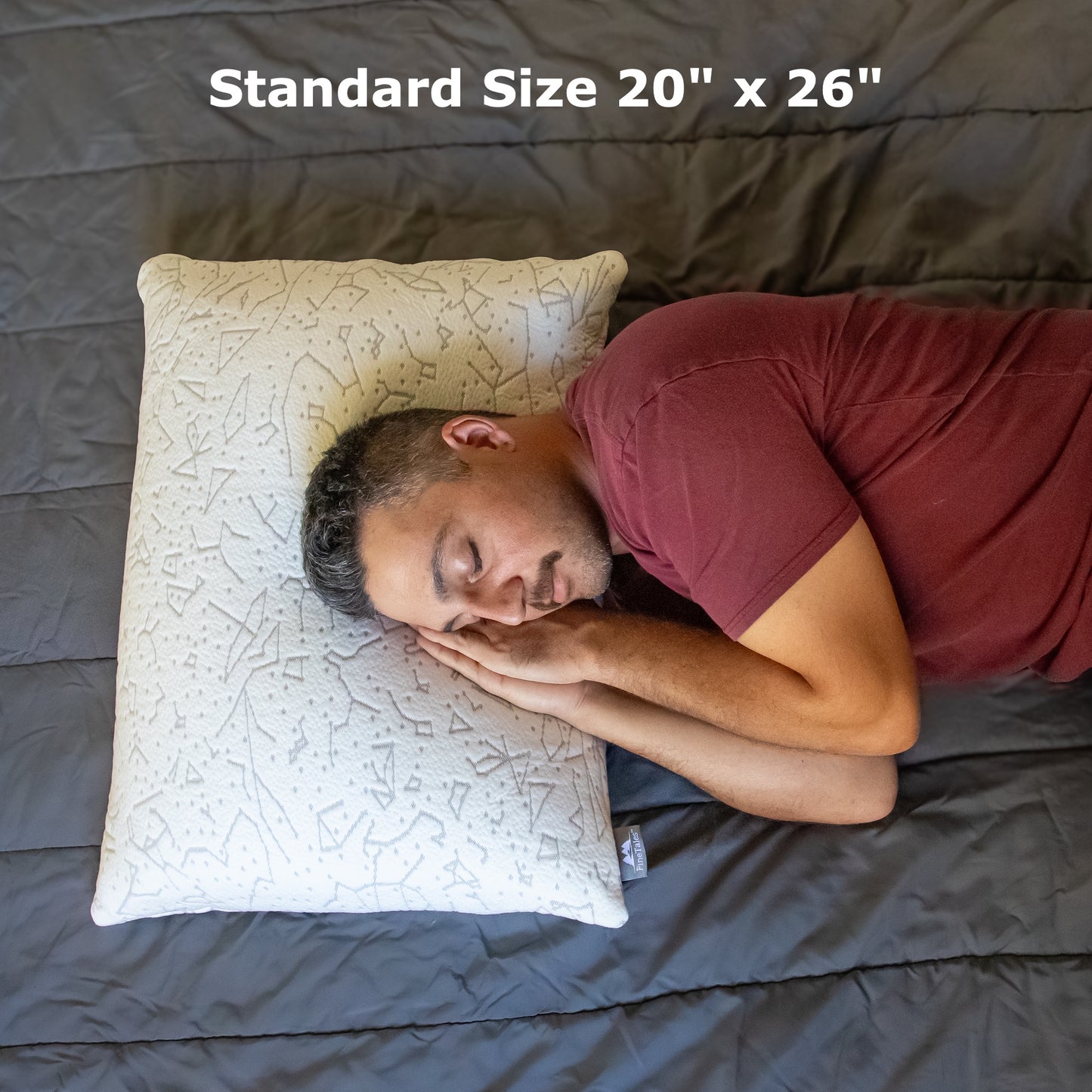 Prestige Star Constellation Design Buckwheat Pillow for Firm Head and Neck Support for Side Sleepers - Standard Size 20"x 26" - pillow size demonstration for men in side sleeping position