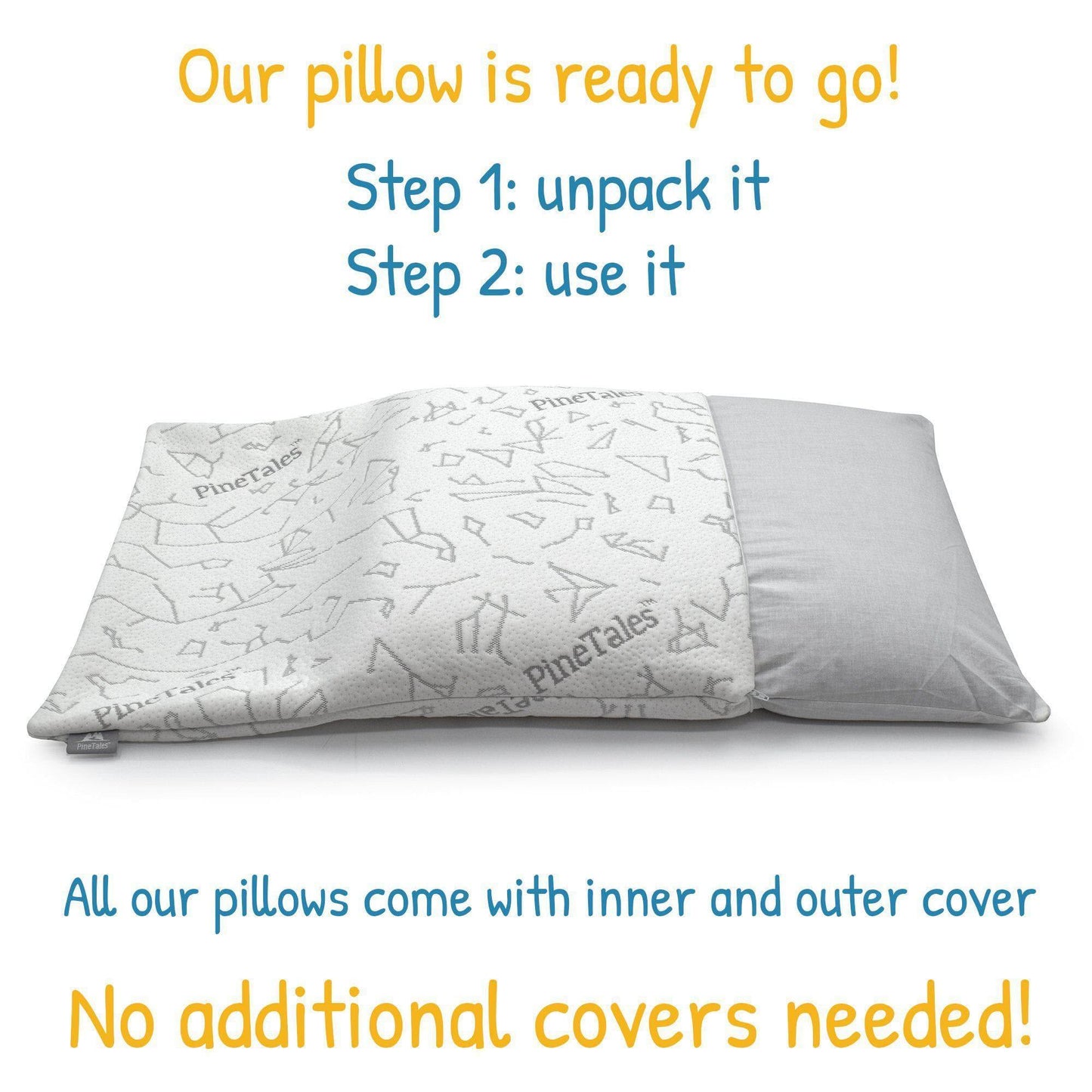 Hybrid Buckwheat Pillow with Memory Foam and Buckwheat Hulls Filling - Image showing inner and outer pillow cover