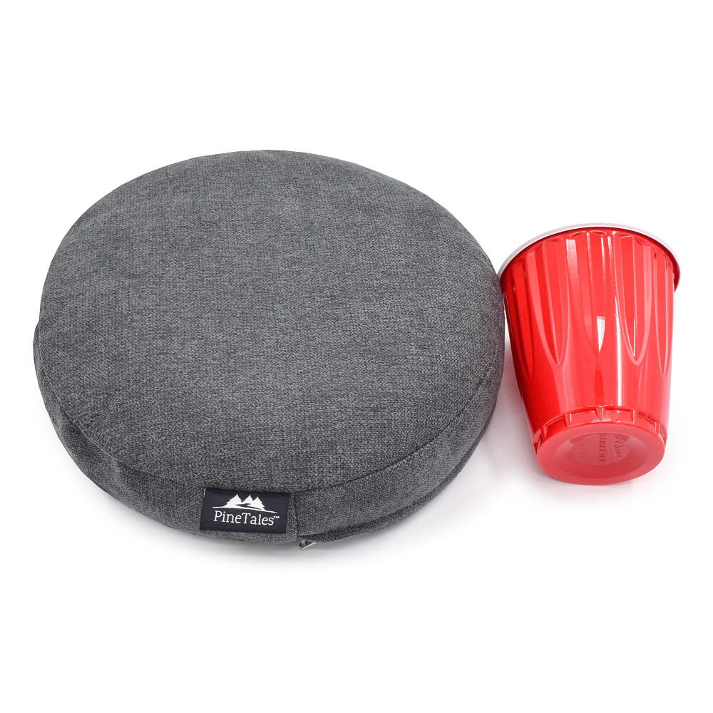 Knee Support Pillow - Comparison of Small Size 10" x 2.5" vs. a red household cup