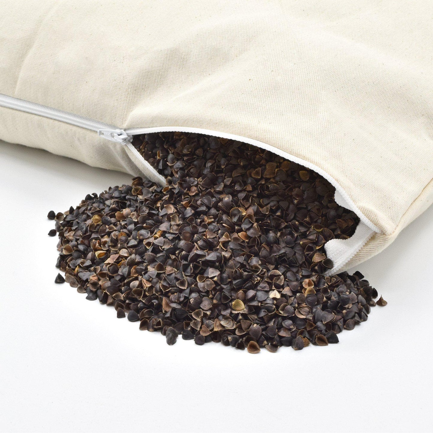 Japanese Sobakawa Pillow - Closeup Image exposing Buckwheat Hulls  Pillow Filling